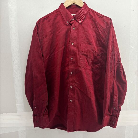 Eddie Bauer Denim Shirt Mens Medium Red Button Down Long Sleeve Vintage Outdoor - Picture 1 of 4